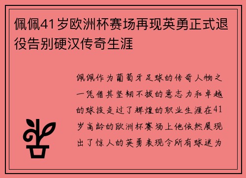 佩佩41岁欧洲杯赛场再现英勇正式退役告别硬汉传奇生涯